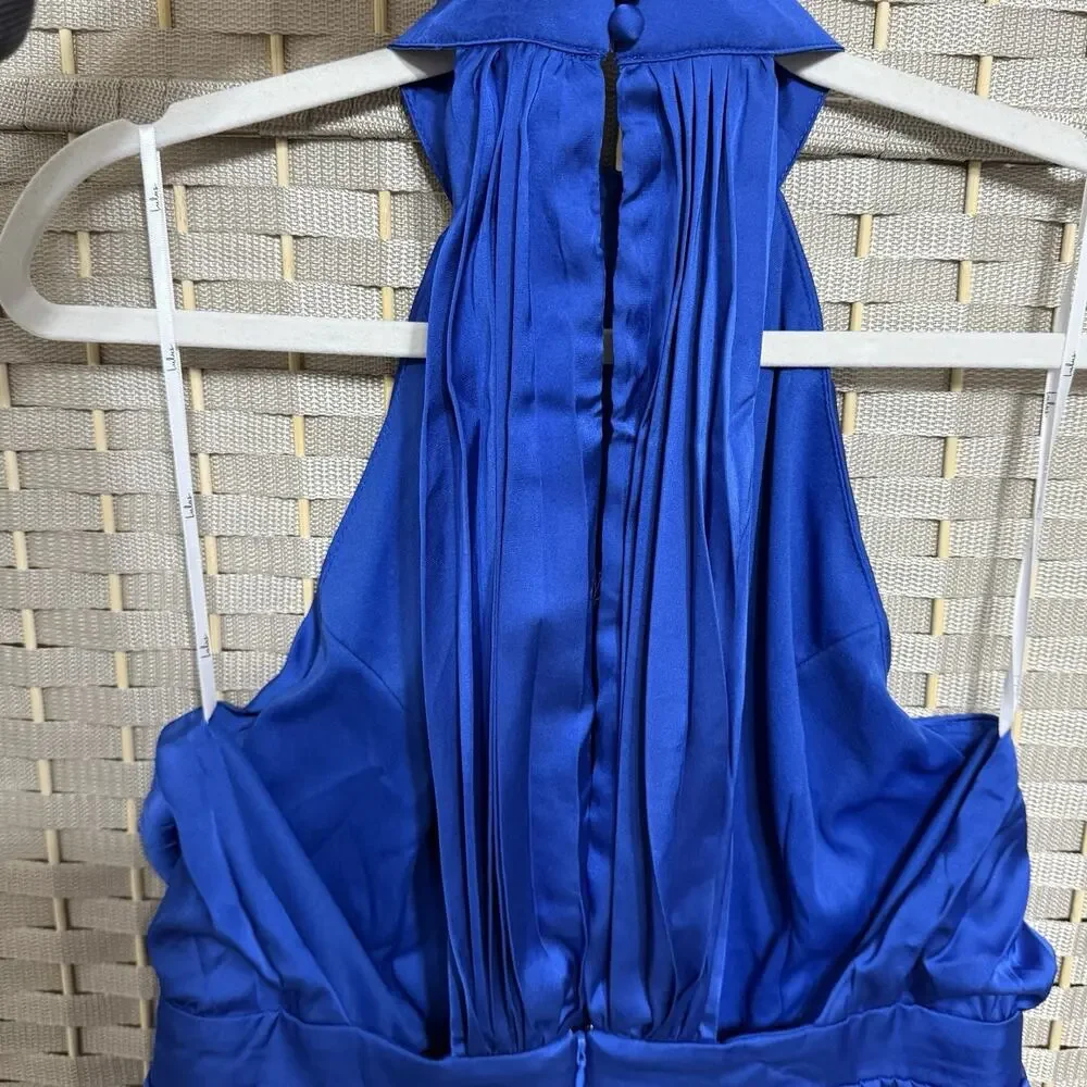 Lulus Seriously Stunning Royal Blue Satin Pleated Backless Romper Size XL NWT - Picture 5 of 11